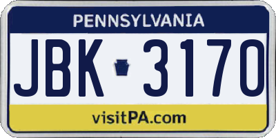 PA license plate JBK3170