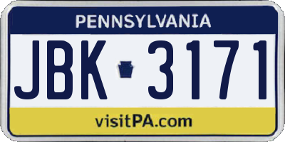 PA license plate JBK3171