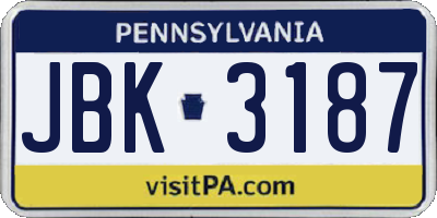 PA license plate JBK3187