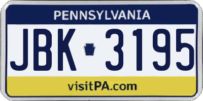 PA license plate JBK3195