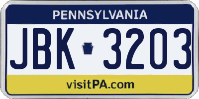 PA license plate JBK3203