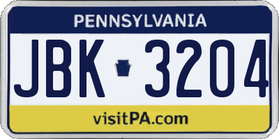 PA license plate JBK3204