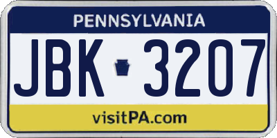 PA license plate JBK3207