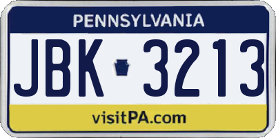 PA license plate JBK3213