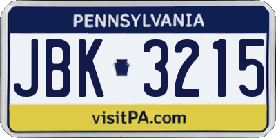 PA license plate JBK3215