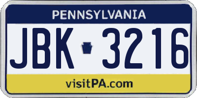 PA license plate JBK3216