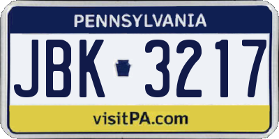 PA license plate JBK3217