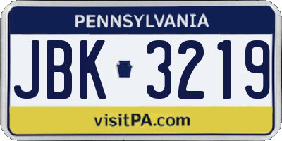 PA license plate JBK3219