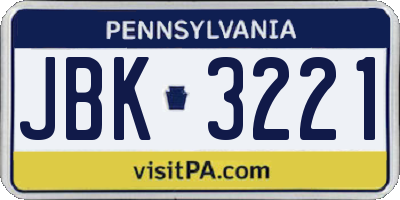 PA license plate JBK3221