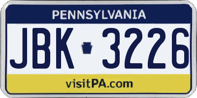 PA license plate JBK3226