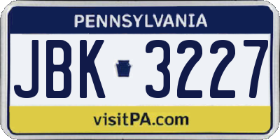 PA license plate JBK3227