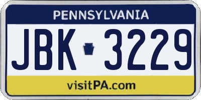 PA license plate JBK3229