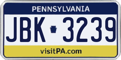 PA license plate JBK3239