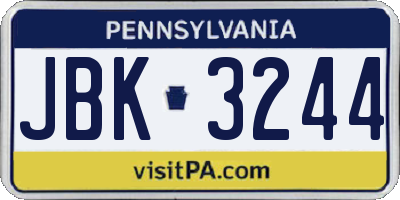 PA license plate JBK3244