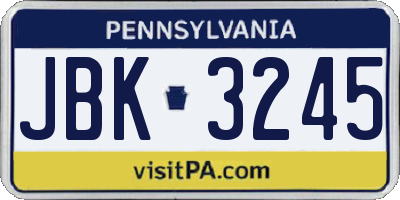 PA license plate JBK3245