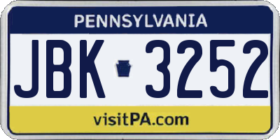 PA license plate JBK3252