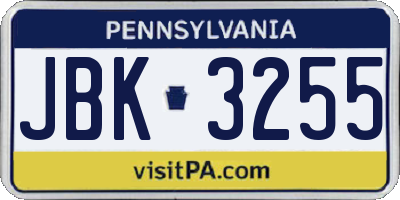 PA license plate JBK3255