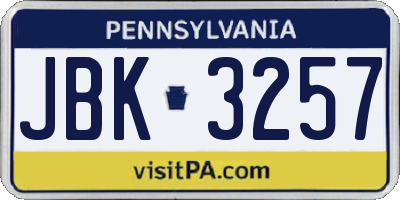 PA license plate JBK3257