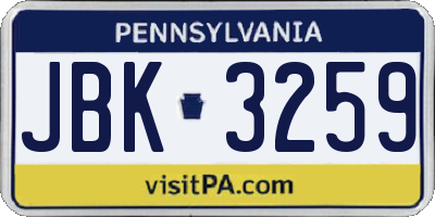 PA license plate JBK3259