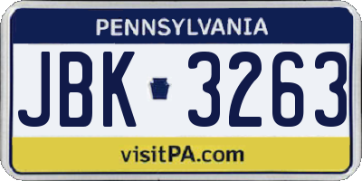 PA license plate JBK3263