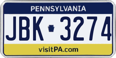 PA license plate JBK3274