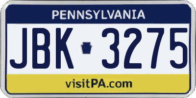 PA license plate JBK3275