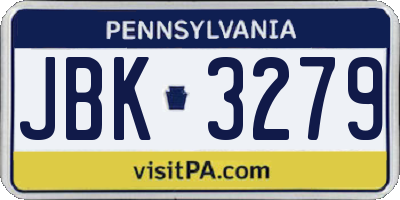 PA license plate JBK3279