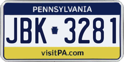 PA license plate JBK3281