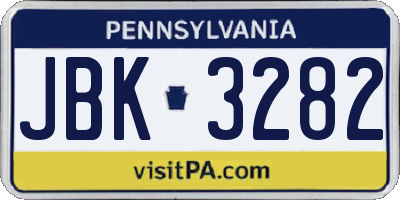 PA license plate JBK3282