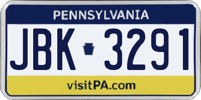 PA license plate JBK3291