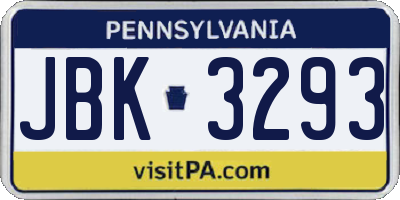 PA license plate JBK3293