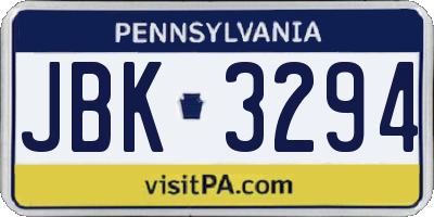 PA license plate JBK3294