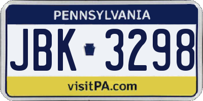 PA license plate JBK3298