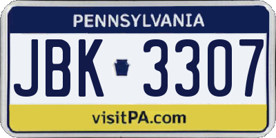 PA license plate JBK3307