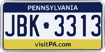 PA license plate JBK3313