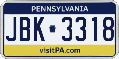 PA license plate JBK3318