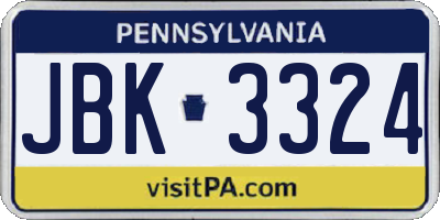 PA license plate JBK3324