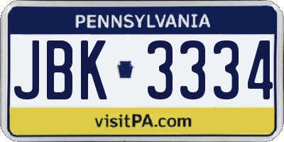 PA license plate JBK3334