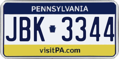 PA license plate JBK3344