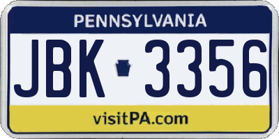 PA license plate JBK3356