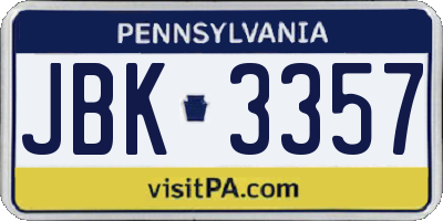 PA license plate JBK3357