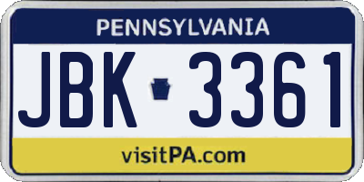 PA license plate JBK3361