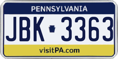 PA license plate JBK3363