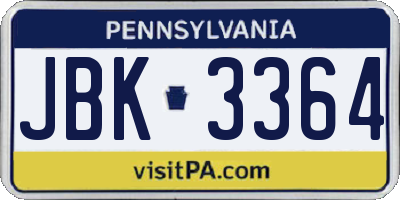 PA license plate JBK3364