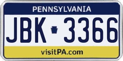 PA license plate JBK3366
