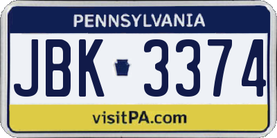 PA license plate JBK3374