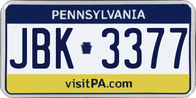 PA license plate JBK3377