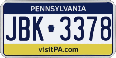 PA license plate JBK3378