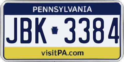 PA license plate JBK3384