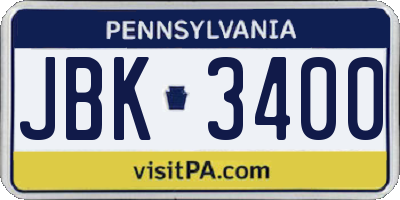 PA license plate JBK3400